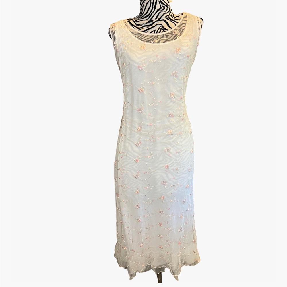 Vintage April Cornell Fairycore Ivory embroidered Ditsy Floral Maxi Slip Dress